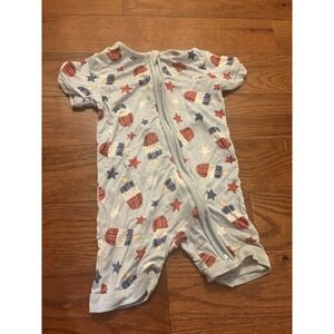 Bamboo Bomb Pop Pjs Two Way Zip Short Sleeve &Shorts Romper Red White Blue 6-12m